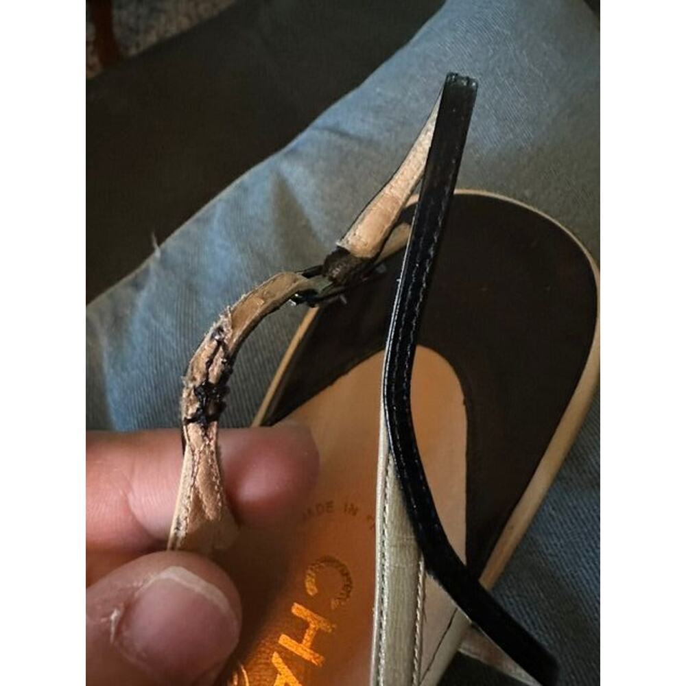 Chanel Vintage Slingback Lambskin Kitten Heels Black Beige CC Logo VGUC 39.5 9.5 - Picture 3 of 5